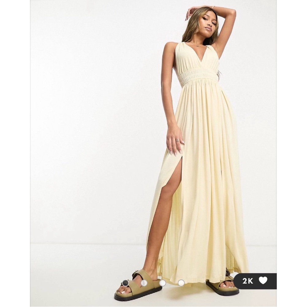 ASOS Cream yellow Maxi Dress with Slit